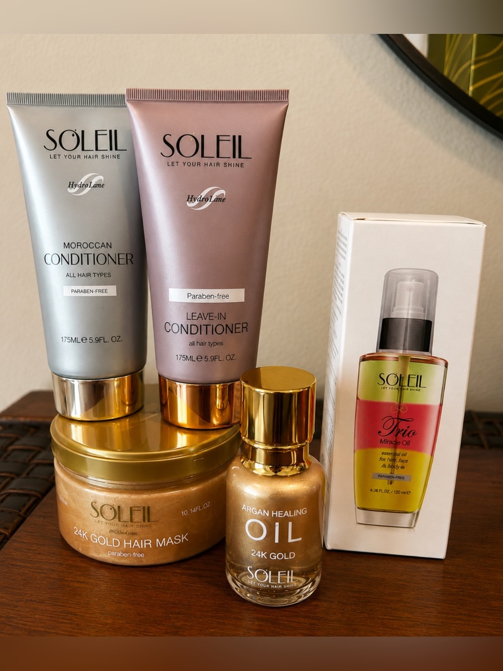 SOLEIL bundle Pink Leave-In Conditioner & Gold Hair Oil Set - Pink & Gold